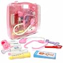 Chanak Premium Doctor Briefcase for Kids with LED Light Instruments - Pretend Play Set for Above 3 Years - 9 Piece Kit for Boys & Girls (Transparent Pink)