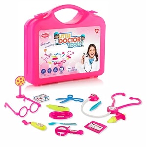 chanak doctor playset for kids pretend play doctor set with foldable suitcase and 17 flashcards for kid doctor kit toyset for kids above 3 years bis approved pink