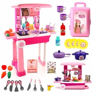 chanak kitchen fresh cook set bag for kids pretend play cooking toy with mini utensils amp gas stove cylinder frying pan serving tray kitchen role play toy set for kids age 3 green