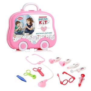 chanak premium doctor set suitcase for kids doctor set with led light instruments pretend play set for kids above 3 years 10 piece doctor kit for boys amp girls bis approved pink suitcase
