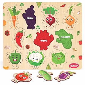 chanak wooden vegetable puzzle with picture educational vegetable board for kids 10 different vegetables with funny faces montessori learning puzzle for toddlers amp preschoolers nursery 2 years