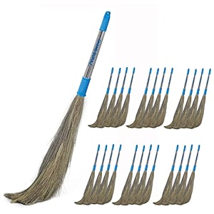 chand suraj stella natural grass broom stick for home cleaning with stainless steel handle pack of 25 hard floor