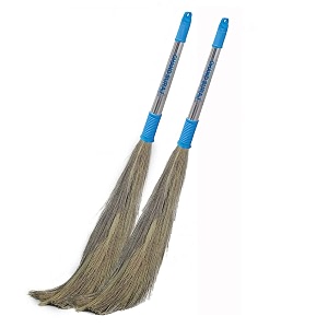 chand suraj stella natural grass broom stick for home cleaning with stainless steel handle pack of 2