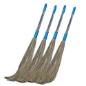 CHAND SURAJ® Stella Natural Grass Broom Stick with Stainless Steel Handele (Pack of 4)