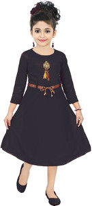 chandrika girls below knee casual dress black 34 sleeve