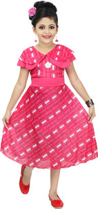 chandrika girls calf length casual dress pink short sleeve