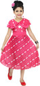Chandrika Girls Calf Length Casual Dress (Pink, Short Sleeve)
