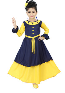 chandrika girls maxifull length party dress yellow full sleeve