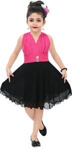 chandrika girls midiknee length casual dress pink sleeveless