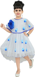 chandrika girls midiknee length casual dress blue sleeveless