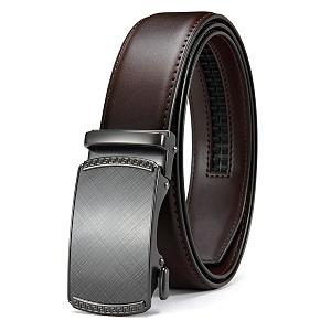 chaoren leather ratchet belt 2 pack dress with click sliding buckle 1 3834 in gift set box - adjustable trim to fit