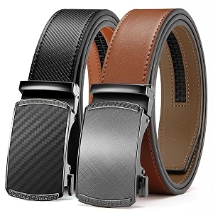 chaoren leather ratchet belt 2 pack dress with click sliding buckle 1 3834 in gift set box - adjustable trim to fit