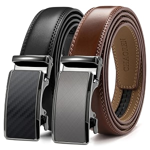 chaoren leather ratchet belt 2 pack dress with click sliding buckle 1 3834 in gift set box - adjustable trim to fit