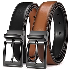 chaoren leather ratchet belt 2 pack dress with click sliding buckle 1 3834 in gift set box - adjustable trim to fit