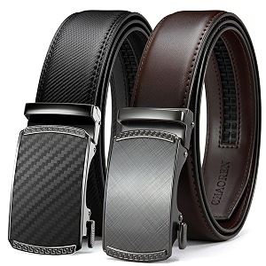 chaoren leather ratchet belt 2 pack dress with click sliding buckle 1 3834 in gift set box - adjustable trim to fit