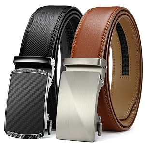 chaoren leather ratchet belt 2 pack dress with click sliding buckle 1 3834 in gift set box - adjustable trim to fit