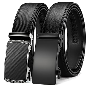 chaoren leather ratchet belt 2 pack dress with click sliding buckle 1 3834 in gift set box - adjustable trim to fit