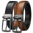 Chaoren Leather Ratchet Belt 2 Pack Dress with Click Sliding Buckle 1 3/8" in Gift Set Box - Adjustable Trim to Fit