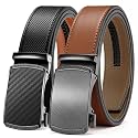 Chaoren Leather Ratchet Belt 2 Pack Dress with Click Sliding Buckle 1 3/8" in Gift Set Box - Adjustable Trim to Fit