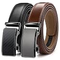 Chaoren Leather Ratchet Belt 2 Pack Dress with Click Sliding Buckle 1 3/8" in Gift Set Box - Adjustable Trim to Fit