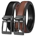 Chaoren Leather Ratchet Belt 2 Pack Dress with Click Sliding Buckle 1 3/8" in Gift Set Box - Adjustable Trim to Fit