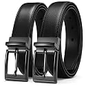 Chaoren Leather Ratchet Belt 2 Pack Dress with Click Sliding Buckle 1 3/8" in Gift Set Box - Adjustable Trim to Fit