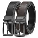 Chaoren Leather Ratchet Belt 2 Pack Dress with Click Sliding Buckle 1 3/8" in Gift Set Box - Adjustable Trim to Fit