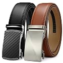 Chaoren Leather Ratchet Belt 2 Pack Dress with Click Sliding Buckle 1 3/8" in Gift Set Box - Adjustable Trim to Fit