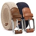 Chaoren Leather Ratchet Belt 2 Pack Dress with Click Sliding Buckle 1 3/8" in Gift Set Box - Adjustable Trim to Fit