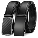 Chaoren Leather Ratchet Belt 2 Pack Dress with Click Sliding Buckle 1 3/8" in Gift Set Box - Adjustable Trim to Fit