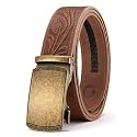 Chaoren Leather Ratchet Belt 2 Pack Dress with Click Sliding Buckle 1 3/8" in Gift Set Box - Adjustable Trim to Fit