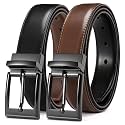Chaoren Leather Ratchet Belt 2 Pack Dress with Click Sliding Buckle 1 3/8" in Gift Set Box - Adjustable Trim to Fit