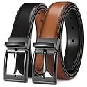 Chaoren Leather Ratchet Belt 2 Pack Dress with Click Sliding Buckle 1 3/8" in Gift Set Box - Adjustable Trim to Fit