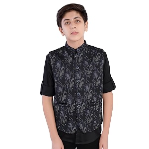 charchit boys printed nehru jacket and shirt