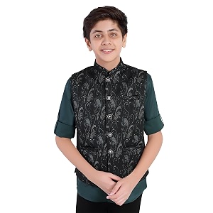 charchit boys printed nehru jacket and shirt