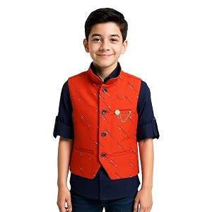 CHARCHIT Boys Solid Print Nehru Jacket and
