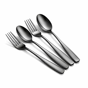 charcoal black spoon and fork set  4-piece matte stainless steel flatware set  modern cutlery for dining table setting camping amp gifting  dishwasher safe rust-resistant