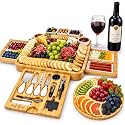 charcutrie Boards,Bamboo Cheese Board Set Includes a Side Cheese Tray, a Round Fruit Tray, Ceramic Bowls, Three Serving Plates, a Knife Set, Forks, and a Wine Opener