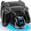 Charger Station for PS4 Controller, Dual Fast Charging Dock for PS4/Slim/Pro Dual Shock 4 Controller, PS 4 Remote Controller Charging Stand with 9 Modes RGB Light & LED Indicator