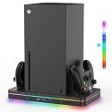 Xbox Series X Accessories, Cooling Fan Charging Stand Compatible with Xbox Series X/S Console, Wireless Dual Controller Charger Dock, 2-Speed Fans, 15 RGB Light Modes, 3 USB Ports, Black