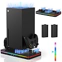 Charging Stand with Cooling Fan, CODOGOY Vertical Stand Compatible with Xbox Series X/S Console&Controller, Dual Controller Charger Station Dock with 3 USB Ports,2*1100 mAh Rechargeable Battery Packs