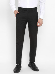 charlie carlos men relaxed black cotton blend trousers