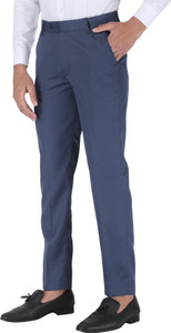 charlie carlos men relaxed blue cotton blend trousers