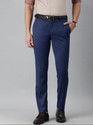 CHARLIE CARLOS Men Relaxed Blue Cotton Blend Trousers