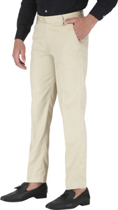 charlie carlos men relaxed cream cotton blend trousers