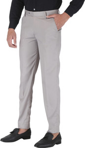 charlie carlos men relaxed grey cotton blend trousers