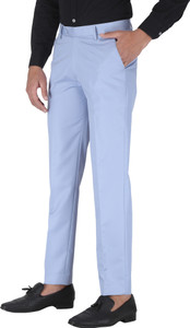charlie carlos men relaxed light blue cotton blend trousers