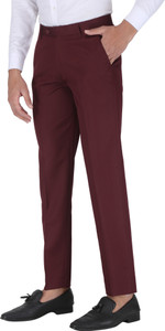 charlie carlos men relaxed maroon cotton blend trousers
