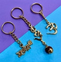 Charms Combo of Lord Shiva Mahadev OM Trishul Rudraksha Shape Gold Plated Key Chain