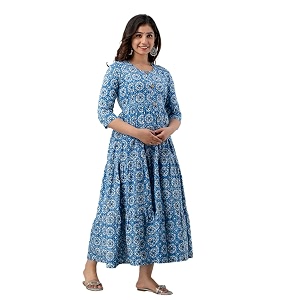 Charnest Floral Printed Anarkali Maternity Kurti Dress